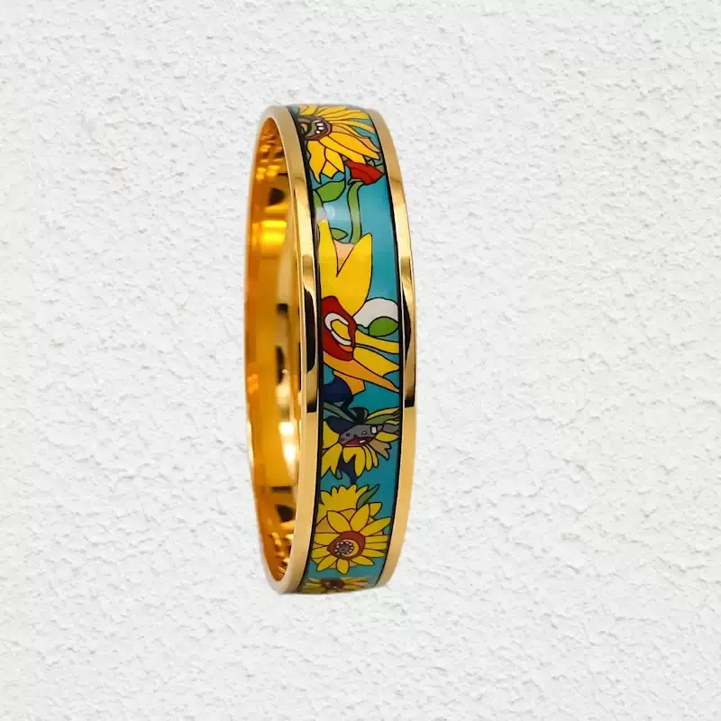 BOCAI  New Cloisonne Charms Bracelets for Women Men Enamel Sunflower Pattern Gilded Bangle Fashion Fine Choice Jewelry Wholesale