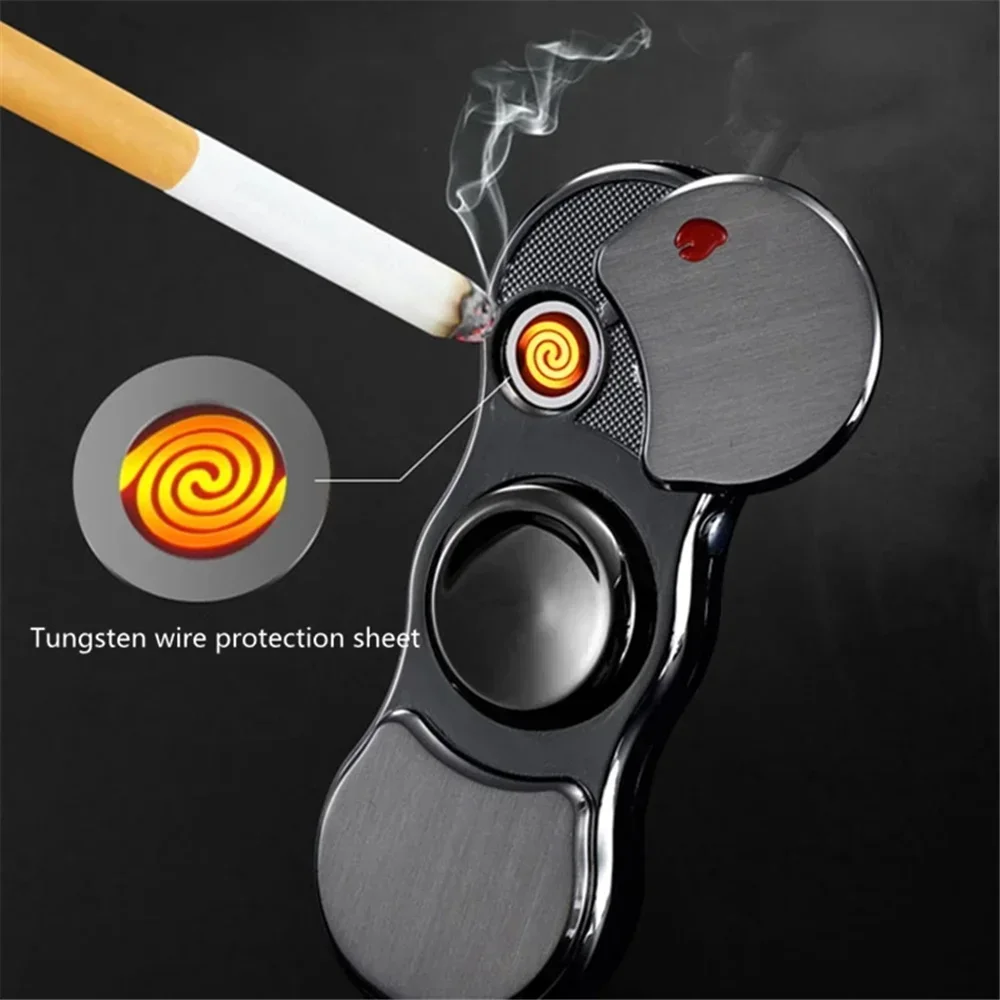 Hand Spinner USB Electric Lighter  LED Strips Finger Spinner Plasma Arc Lighters Metal Windproof Tungsten Turbo Pulsed Lighter view 2