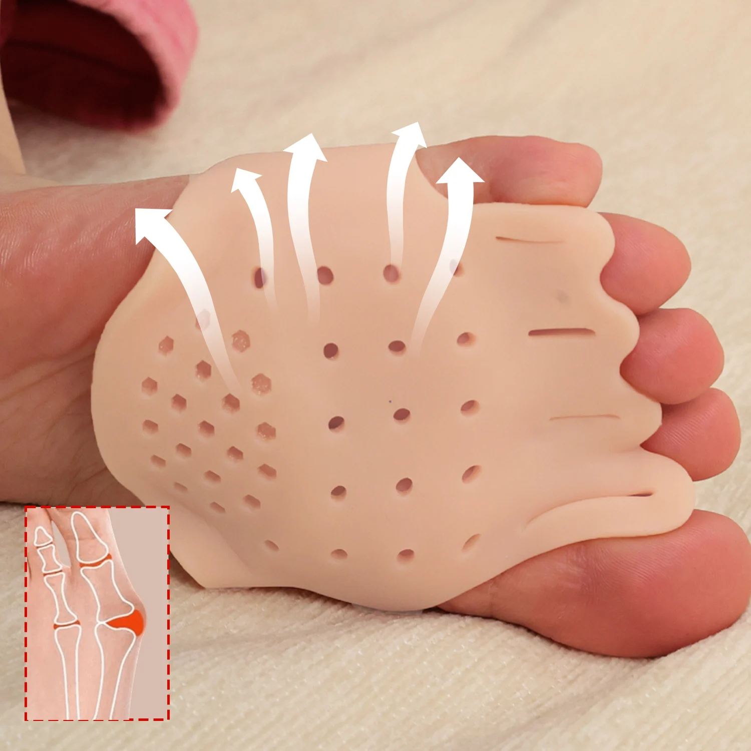 Corrector de juanete de silicona, separadores de dedos, transpirable, antideslizante, almohadilla suave para el antepié, tirantes ortopédicos, espaciadores ortopédicos para Hallux Valgus