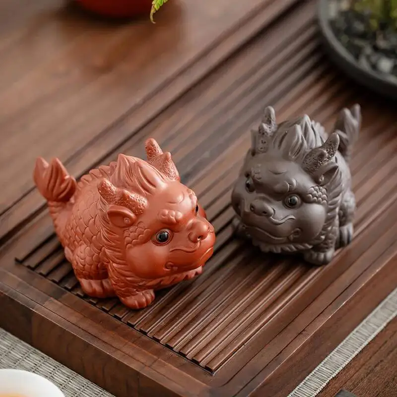 Lucky Purple Clay Fish Transforms Into Dragon Tea Pet Ornament Ceremony Tea Play Decoration  Чайные украшения  