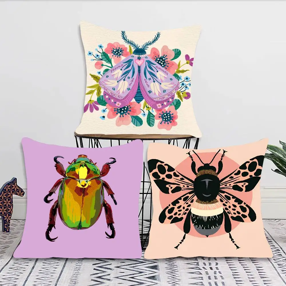 Butterfly Art Ladybug Tiger Moth Beetle Pillow Case Fashion Square Pillowcase Bedroom Sofa Room Ins Decoration Leisure