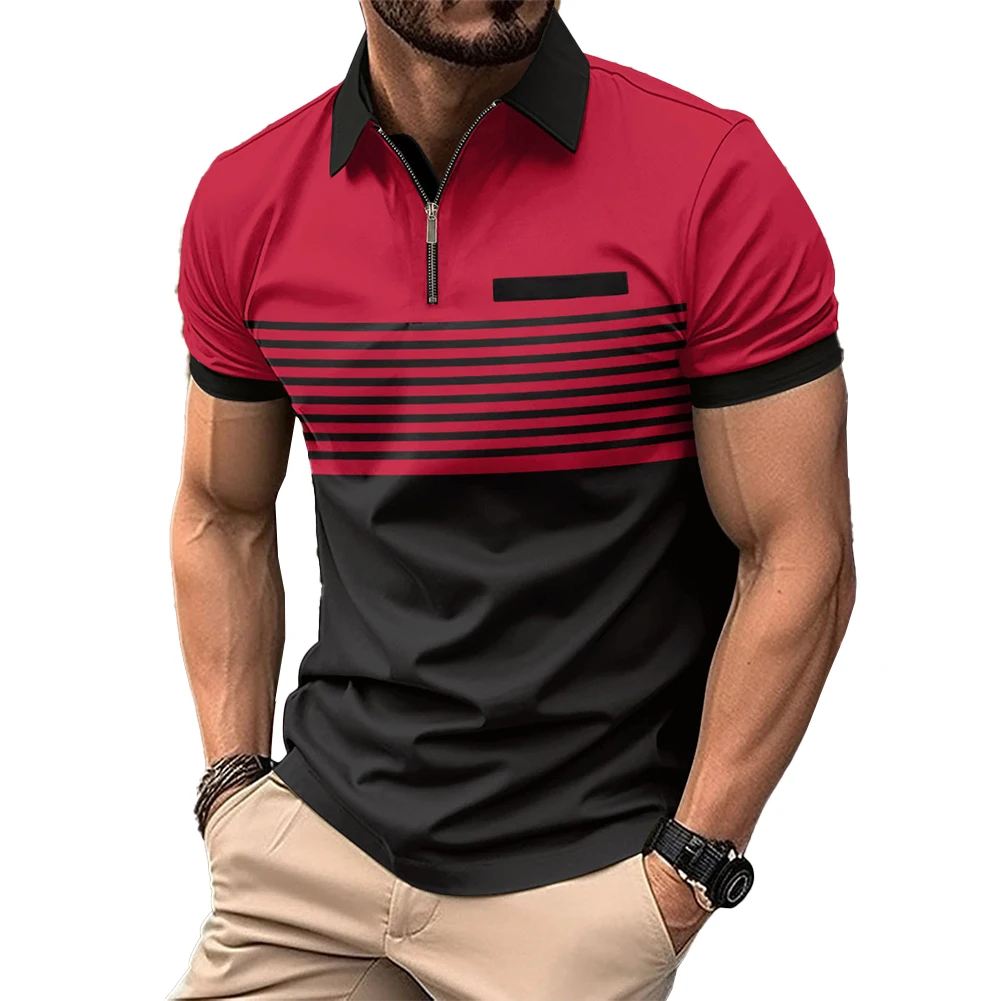 Male Casual Top Men T Shirt Summer Turn-Down Collar Breathable Casual French Style Handsome Lapel Neck Regular