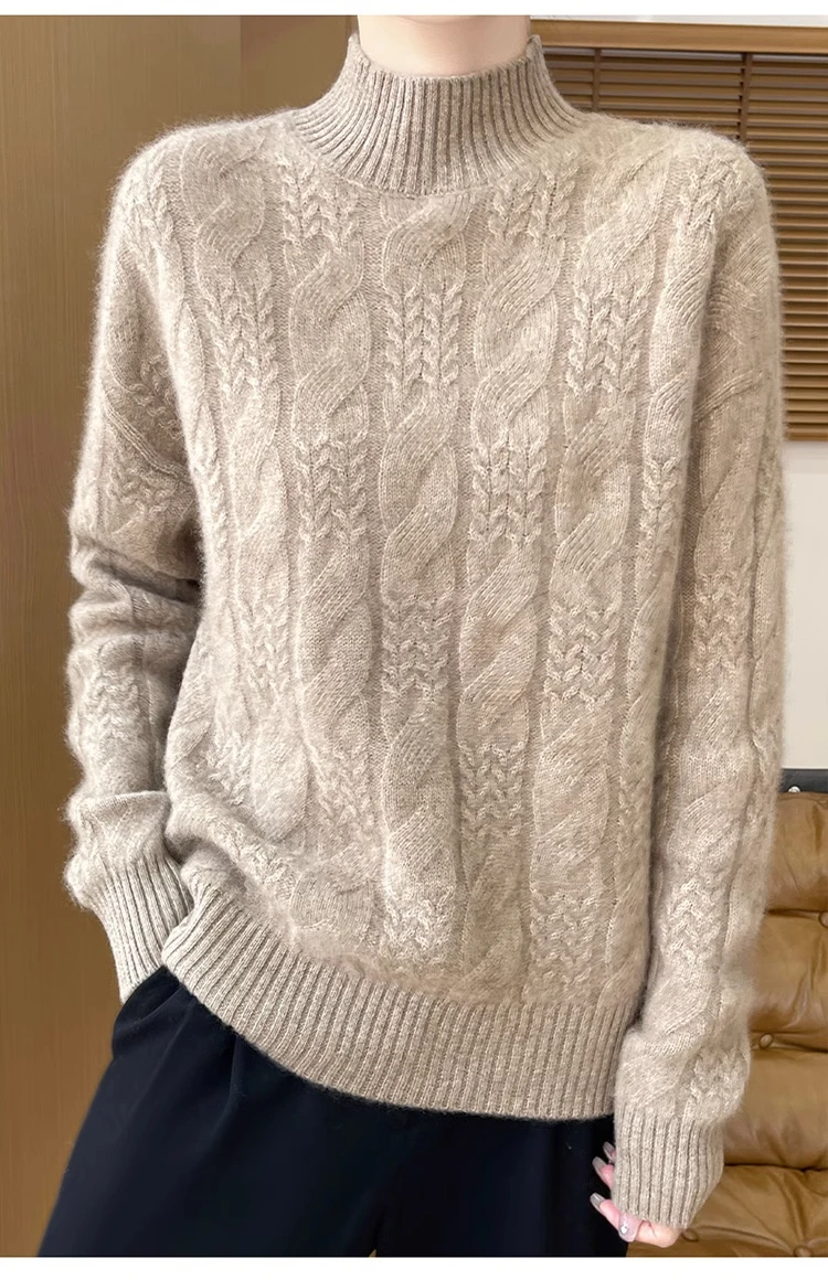 

Mock-turtleneck Knitted Sweater Women Clothing Winter Cashmere Thickened Wool Slim Fit Solid Color Layerd Base Shirt Women Tops