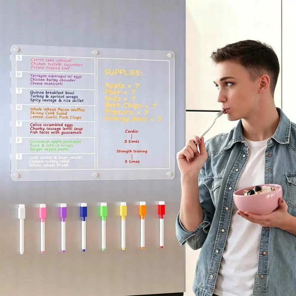 Magnetic Memo Pad for Kitchen Magnetic Weekly Planner for Refrigerator Acrylic Magnetic Planning Board with Dry Erase Notepad