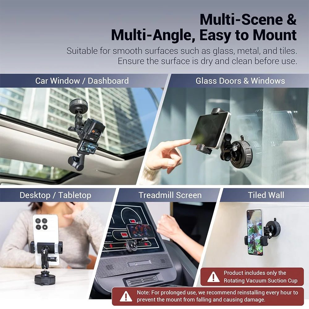 JJC Camera Rotate Suction Cup Mount Vacuum Suction Mount For DJI Action 6 5 Pro 4 Gopro Hero 13 12 11 Insta360 X6 X5 X4 Phones