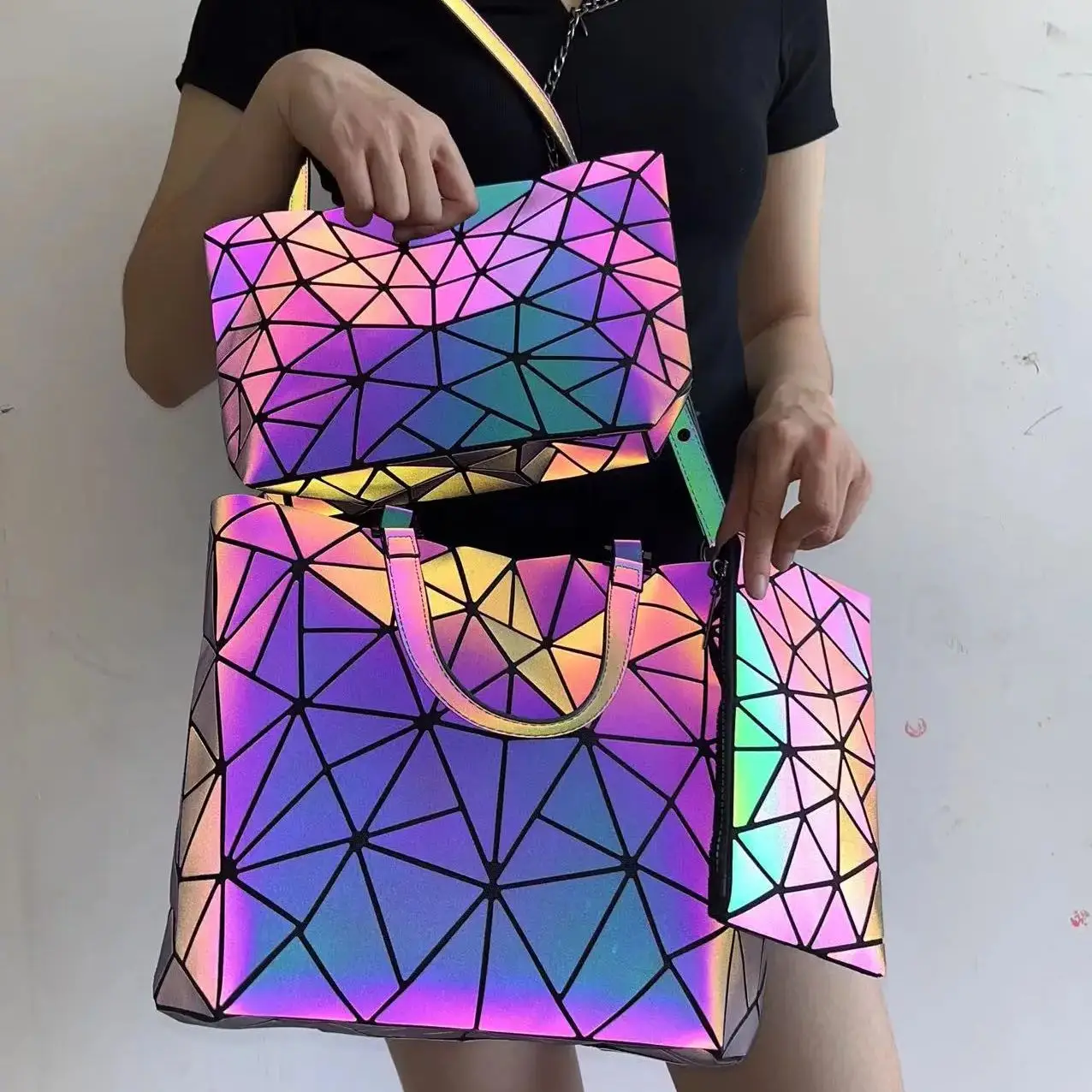 luminous Messenger Bag set handbag fashion holographic geometric  tote bag women Shoulder Bag 3pcs 1pcs