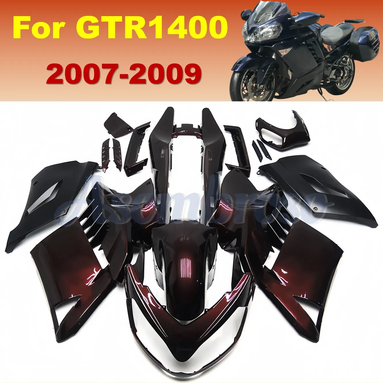 Full Fairings Kit For GTR1400 ZG1400 2007 2008 2009 Motorcycle Rebuild Bodywork Set Dark Red