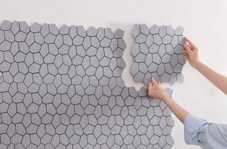 Minimalist Hexagonal Brushed Seamed Mosaic Wall Stickers Self-Adhesive 3D Wall Panels for Living Room TV Background Entryway Wal