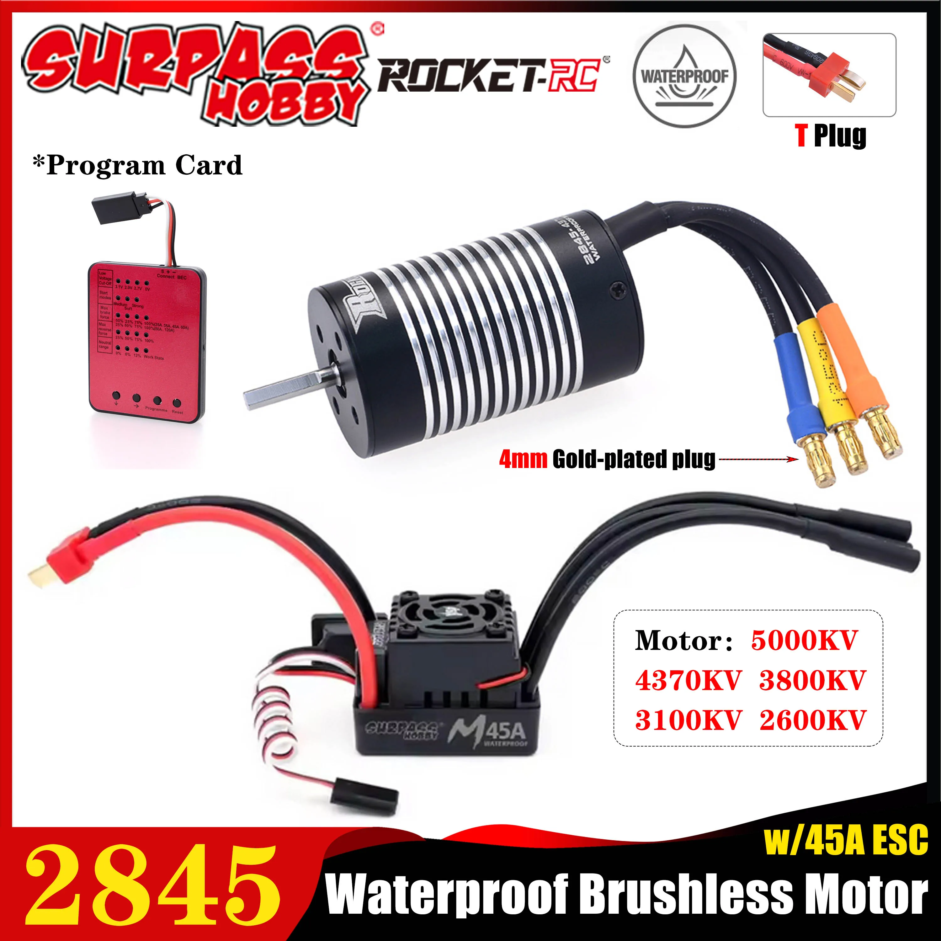 

Surpass Hobby Rocket 2845 5000KV 4370KV 3800KV 2600KV Waterproof Brushless Motor w/ 45A ESC for 1/12 1/14 RC Car Wltoys Hyper Go