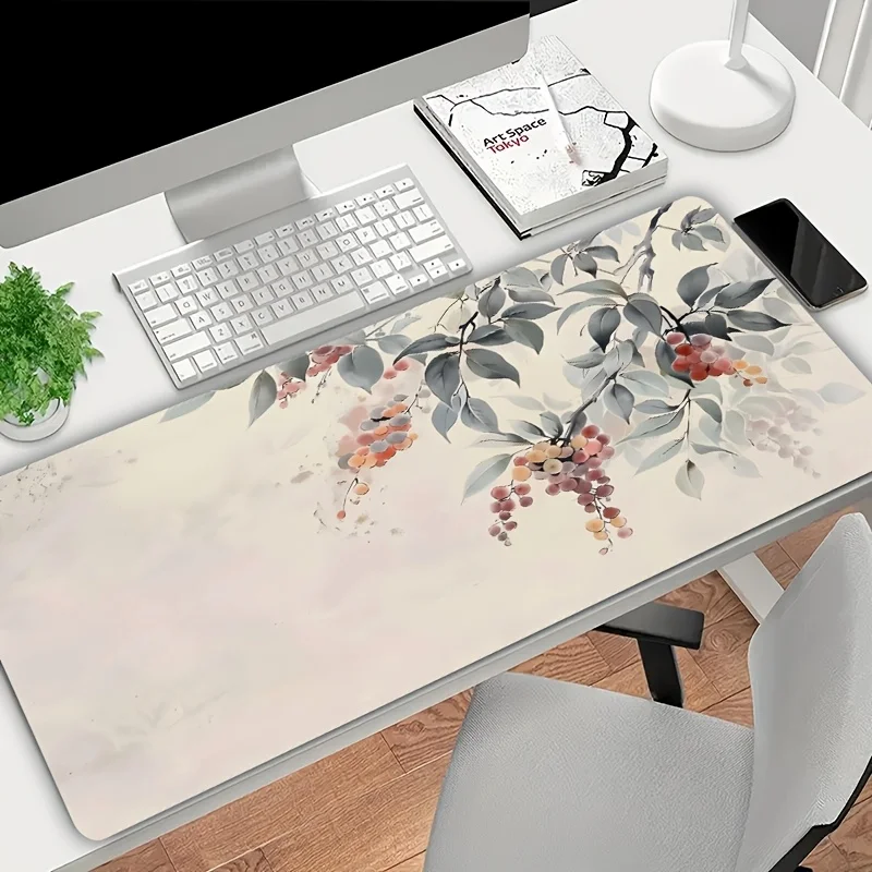 Tappetino per mouse da gioco extra large con design a foglie astratte, base in gomma antiscivolo, bordo di precisione, tappetino da scrivania lavabile per giocatori e O