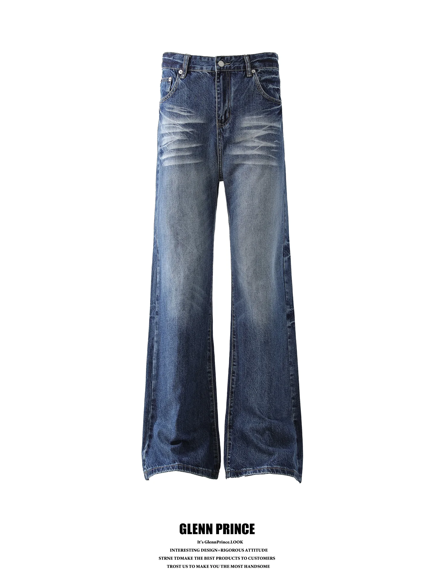 

American Retro Washed Design Loose Fit Jeans Men's Casual Straight Leg Jeans Versatile Dragging Micro Flared Jeans