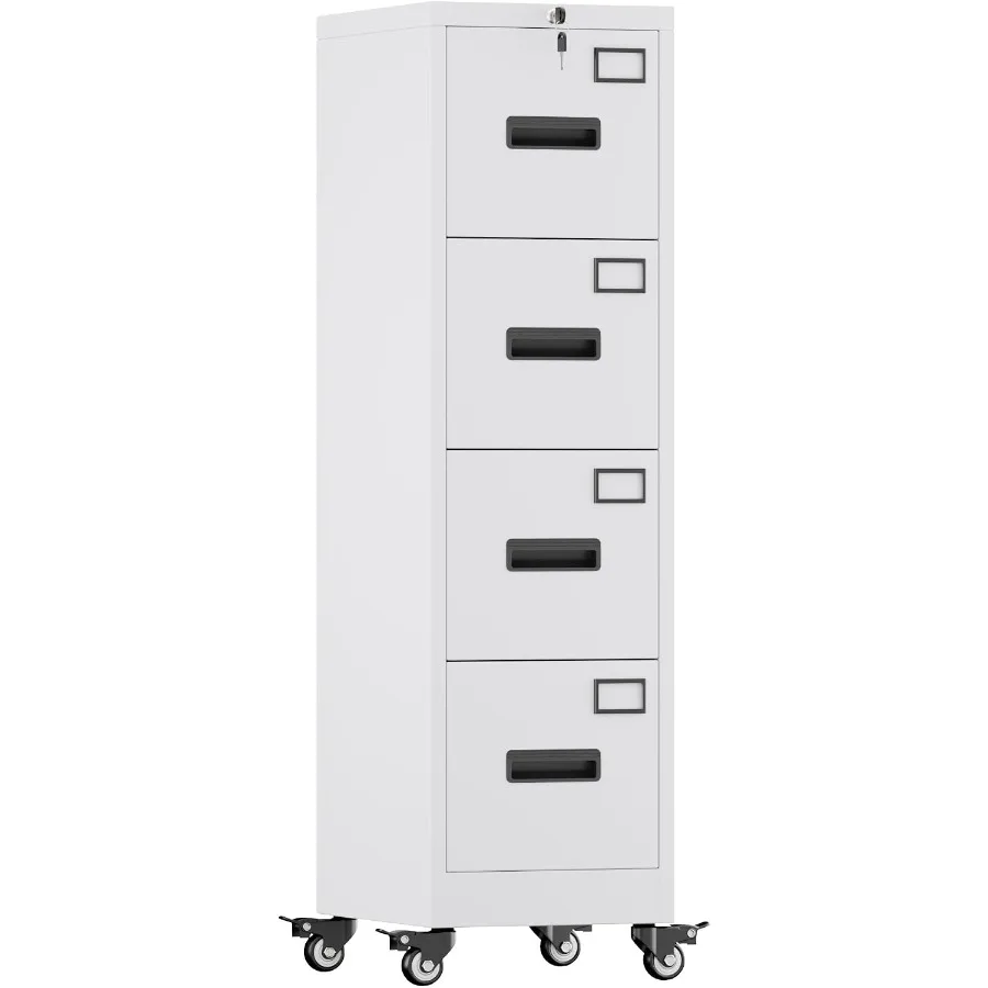 4 Drawer Locking Metal File Cabinet with Wheels, Vertical Filing Cabinet with Full-Extension Drawers, Letter Legal Size, Remova