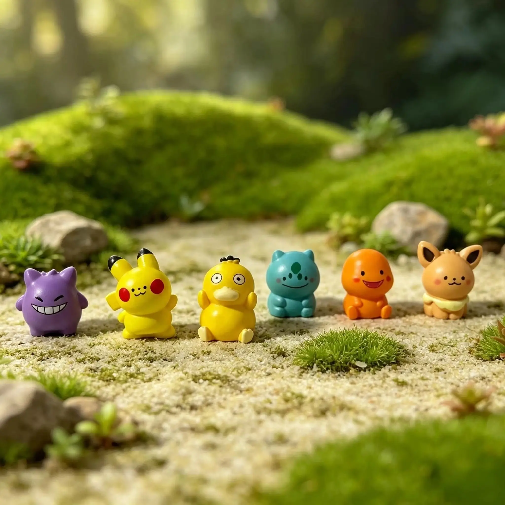 Conjunto de 6 mini bonecos de resina de Pokémon - Pikachu fofo para decoração DIY de painel de carro e mesa, favoritos dos fãs