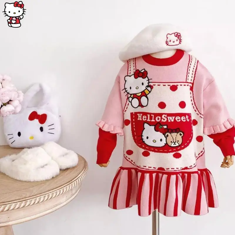 فستان محبوك من سانريو كورومي كاواي للخريف والشتاء، أزياء شتوية بأكمام طويلة، مطرز للطلاب، ملابس أطفال سميكة غير رسمية #4