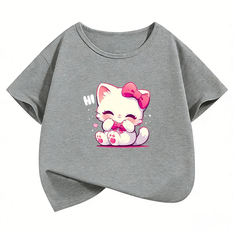 Graphic Kawaii Cat T Shirts Cat Funny Manga Kids Children's T-shirt Boys Girls Casual Top Tee Cute Summer Spring