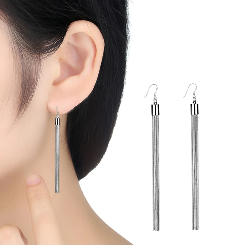 Woman\'s 925 Sterling Silver Fashion Jewelry New Multiple Chain Long Drop Earrings XY0093