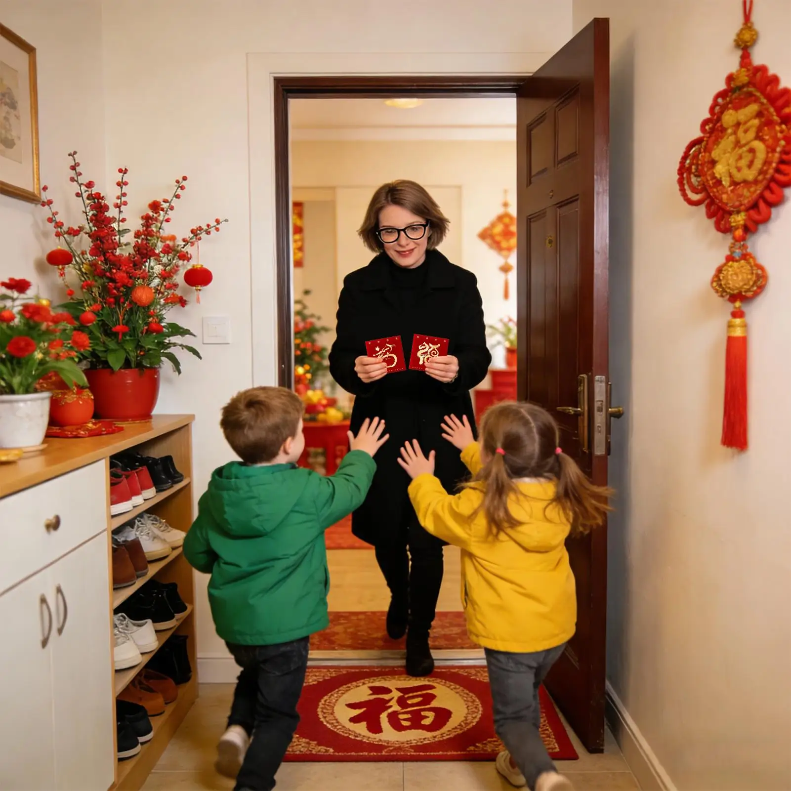 

Красные конверты для денег на Китайский Новый год 2026 с золотым узором и изображением лошади для празднования Весеннего фестиваля