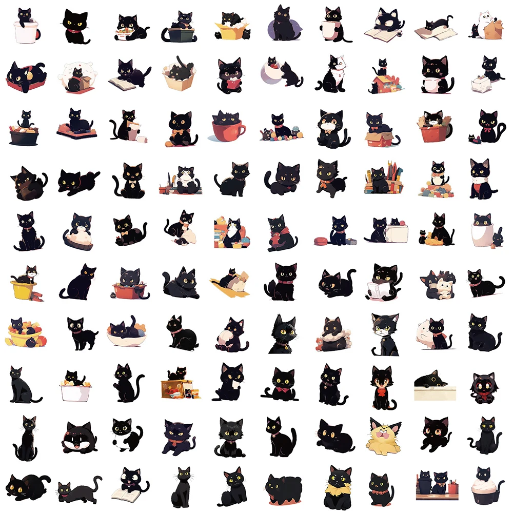 10/30/50/100pcs Cute Dark Cat Graffiti Stickers Gothic Aesthetic Cartoon Kid Decals Toy DIY Stationery Suitcase Luggage Notebook