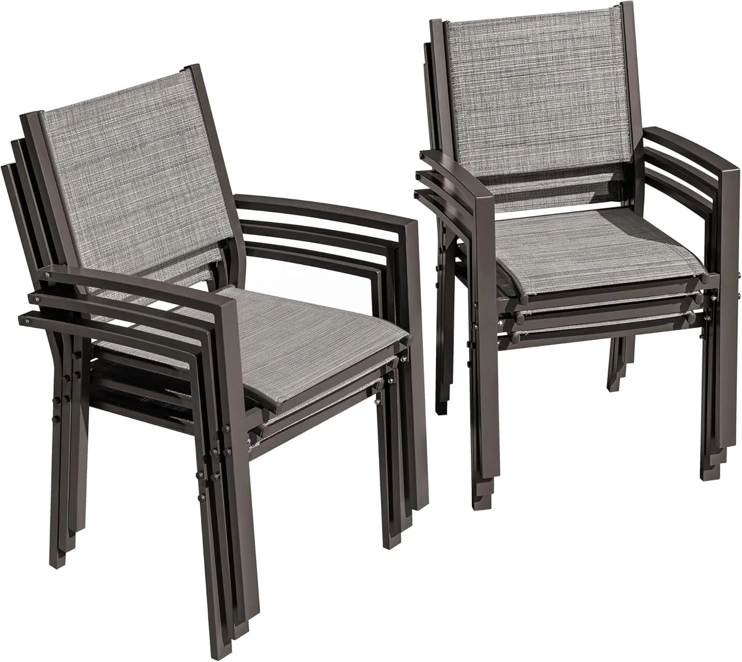 Chairs Textilene Outdoor Chairs Set of 6 Stackable Dining Chair for Backyard, Deck (Grey)