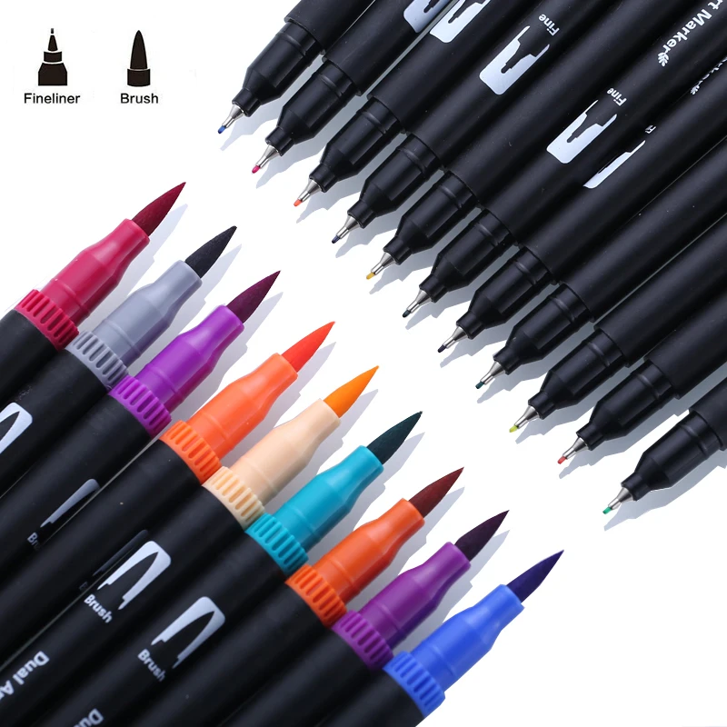 Imagem -03 - Canetas Dual Tip Art Marker Canetas Aquarela Desenho Pintura Colorir Manga Cores 24 36 48 60 72 100 Pcs