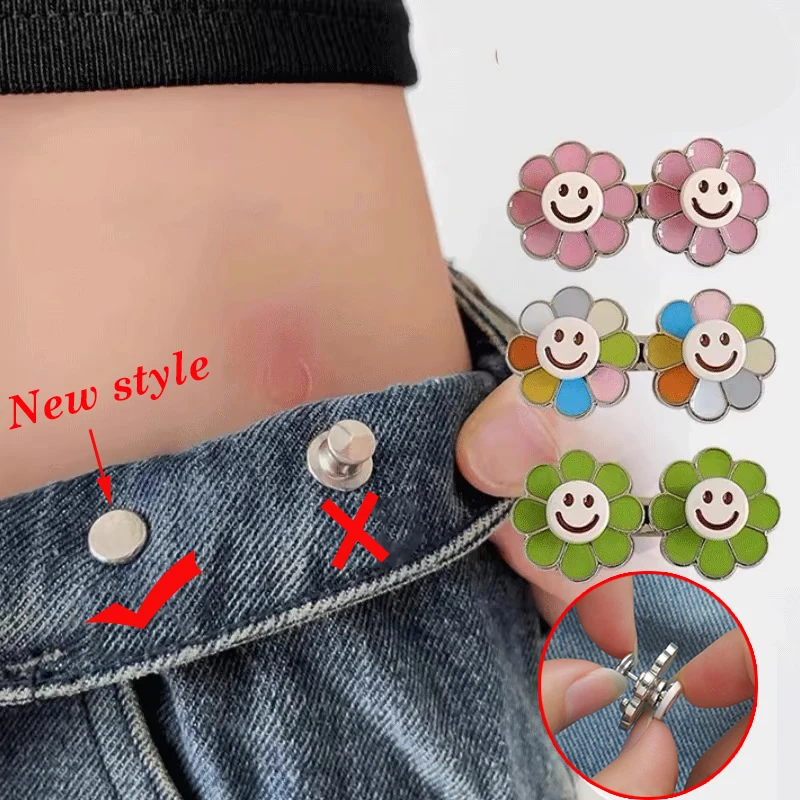 Sunflower Jeans Waist Tightener No‑Sew Adjustable Waist Buckle Button Fastener for Loose Denim Pants Clothing Waistband Adjuster