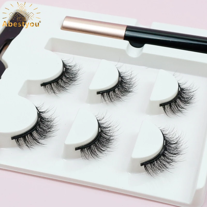 

Abestyou 12mm 3 Pairs Soft Fluffy Mink 5d Quantum Magnetic Eyelashes With Eyeliner Applicator Tool Kit Custom Logo Box Wholesale