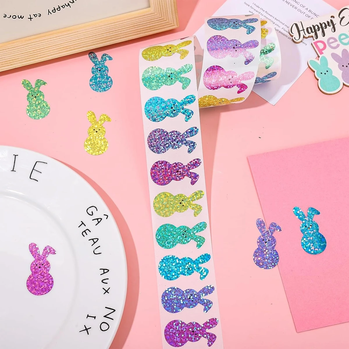 500pcs Happy Easter Stickers Cute Rabbit Stickers Gift Sealing Labels Baking Package DIY Wrapping Box Gift Bag Decor 3.8CM