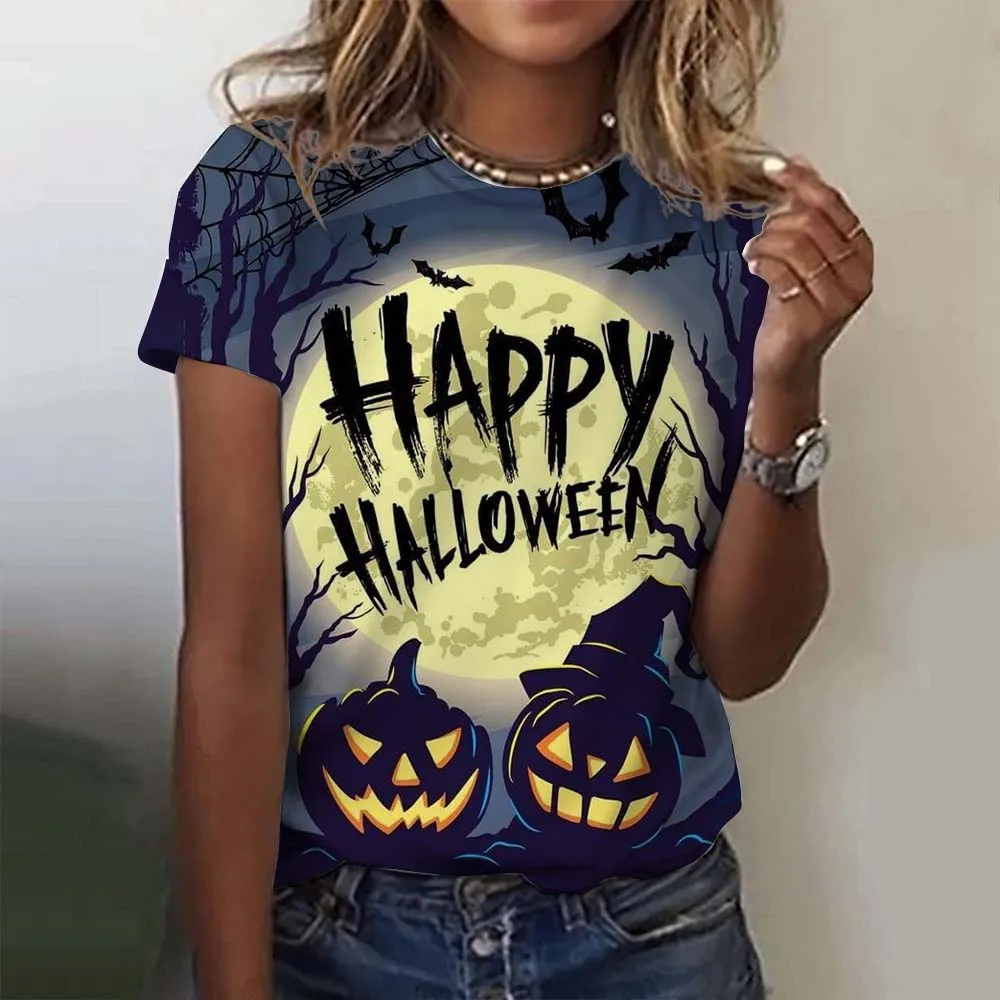 Halloween Women's T-shirt for Girls Short Sleeve pumpkin head Clothing  Summer Day of the Dead Skull Pattern oversized T-shirts