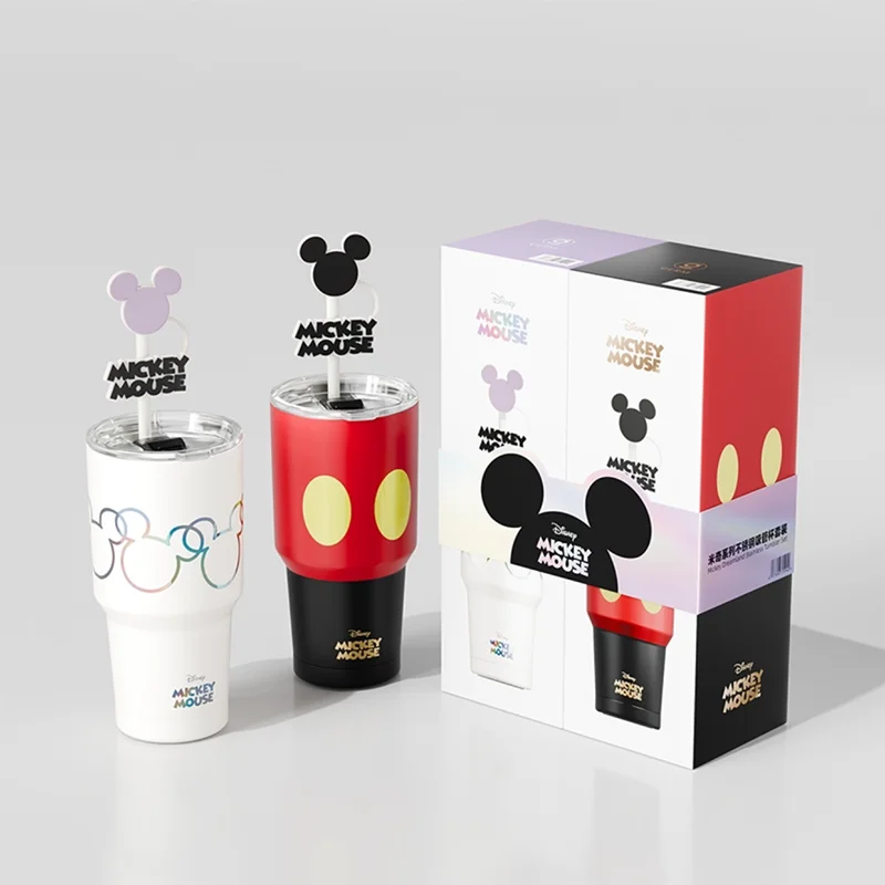 

New Disney Mickey Stainless Steel Straw Cup Set - Kawaii Minnie 830ml Large-Capacity 316 Stainless Steel Inner Tank Water Cup