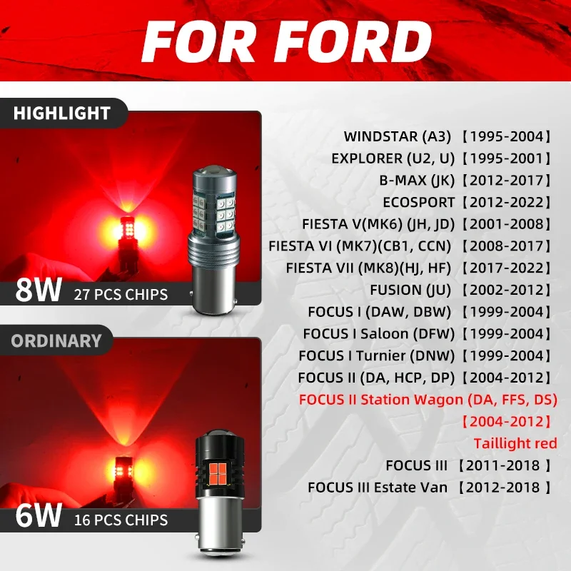 2pcs LED Brake Stop Lights Blubs P21/5W No Error For Ford Windstar Explorer B-MAX Ecosport Fiesta MK6/7/8 Fusion Focus MK1/2/3 view 2