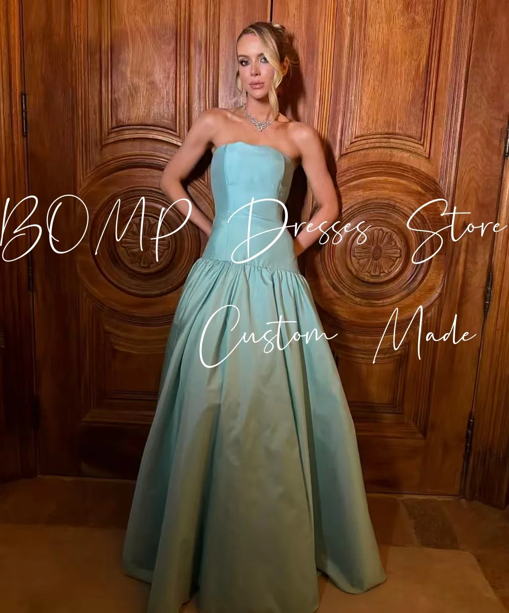 Elegancka zielona suknia wieczorowa z tafty, bez ramiączek, drapowana, o kroju litery A, na specjalne okazje, wesele, studniówkę, szyta na miarę dla kobiet.