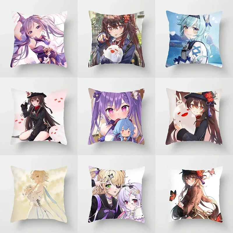 2024 Genshin Impact Anime Kawaii Girl Print Pillowcase Living Room Sofa Bedroom Cushion Cover Cosplay Anime Pillowcase Gift Cart