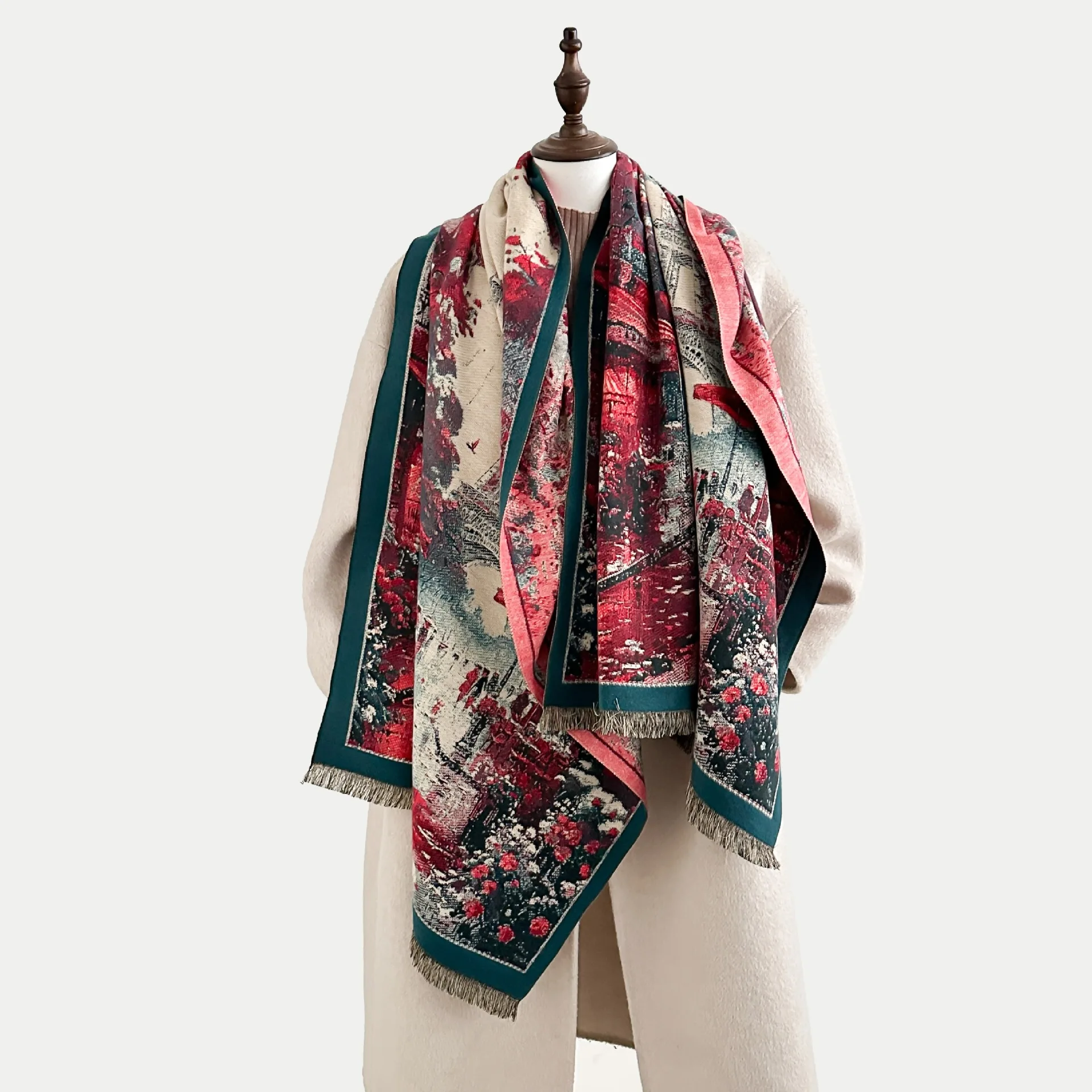 

Зимний новый двусторонний шарф из имитации кашемира с рисунком в стиле масляной живописи, 185*65 см, утолщенный, теплый, женская накидка для кондиционера