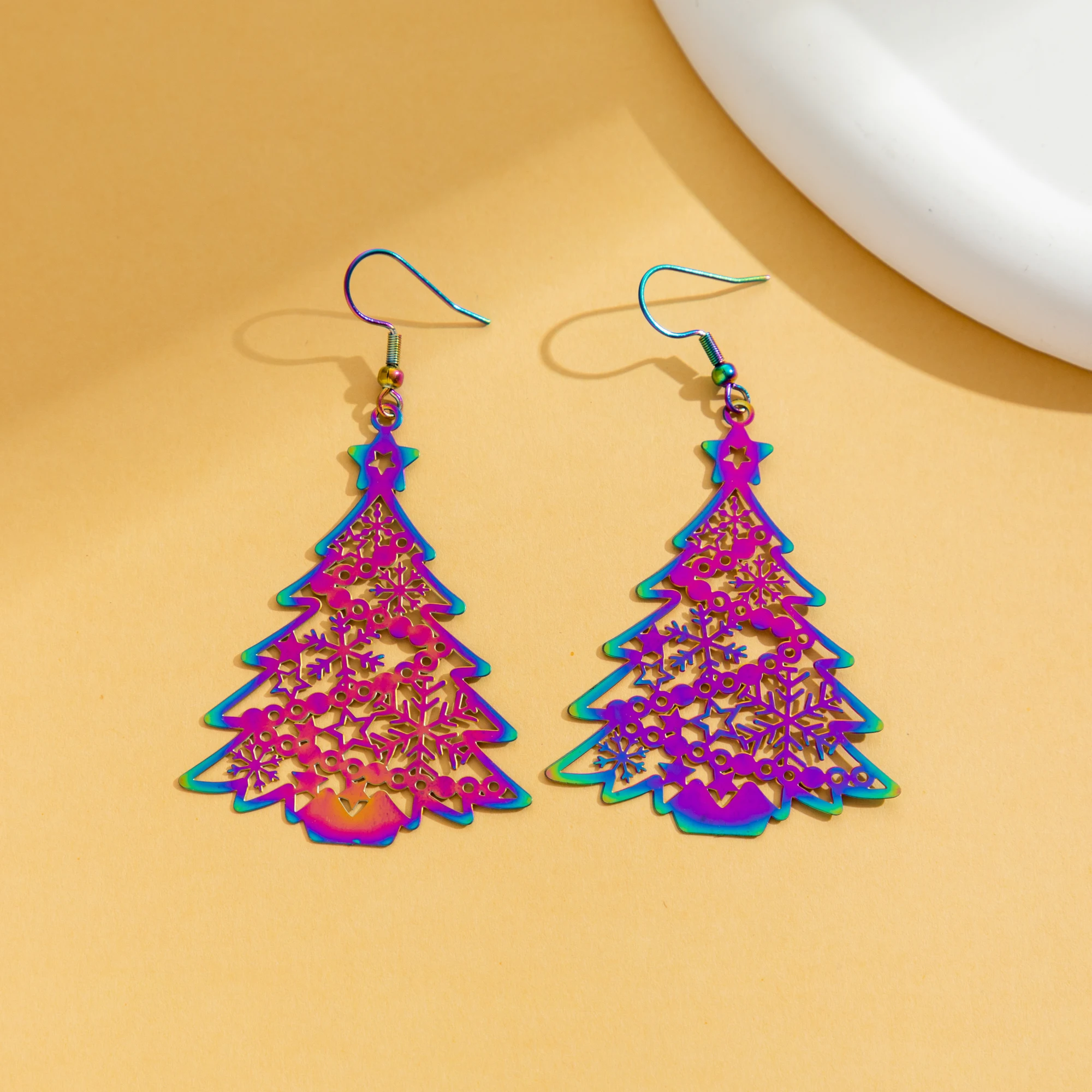 Exquisite Christmas Tree Earrings Stainless Steel Material Lightweight Gift Choice