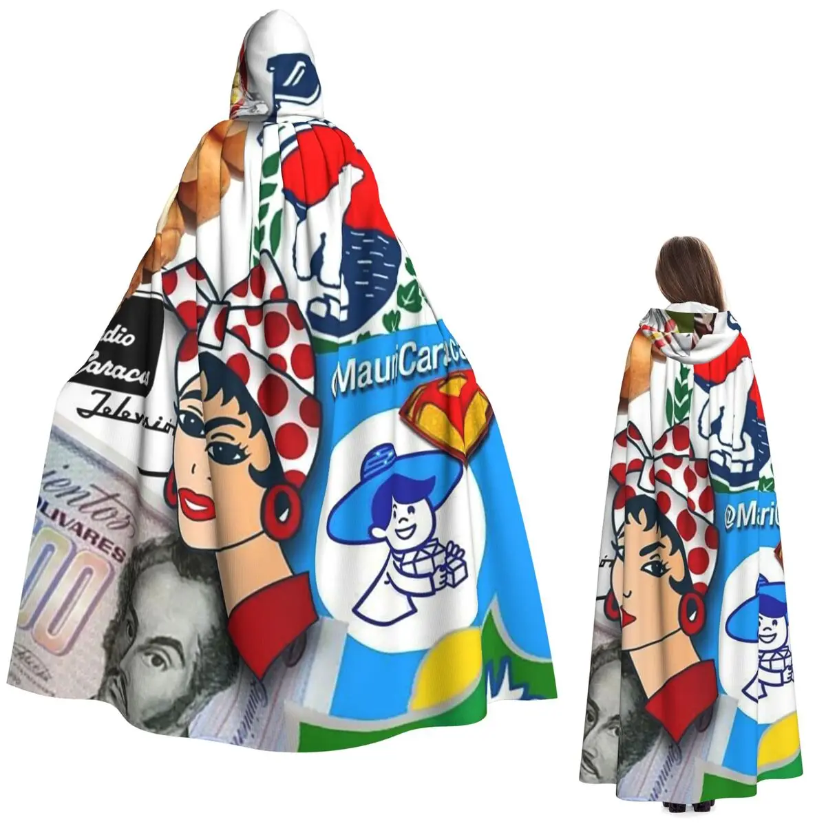 

Arepas Venezuela Long Hooded Cloak Witch Medieval Costume Cosplay Cape HalloweenParty Adult Unisex