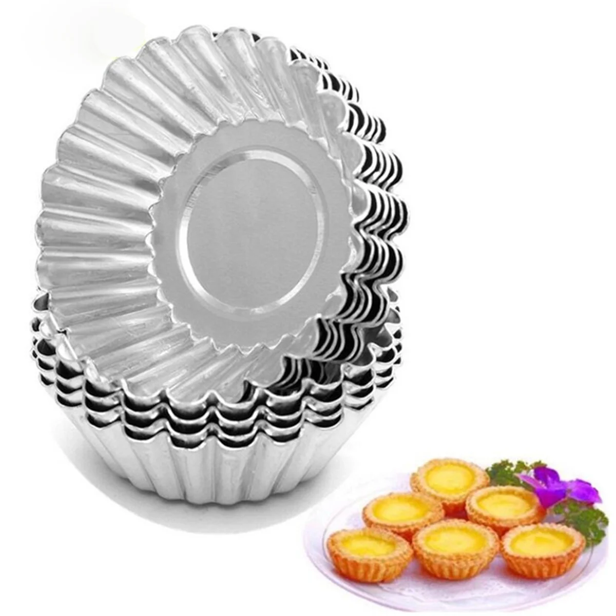 80PCS Silver Tone Aluminum Egg Tart Mold Mould Makers Cupcake Cake Cookie Mold Lined Mould Tin Baking ToolJAS