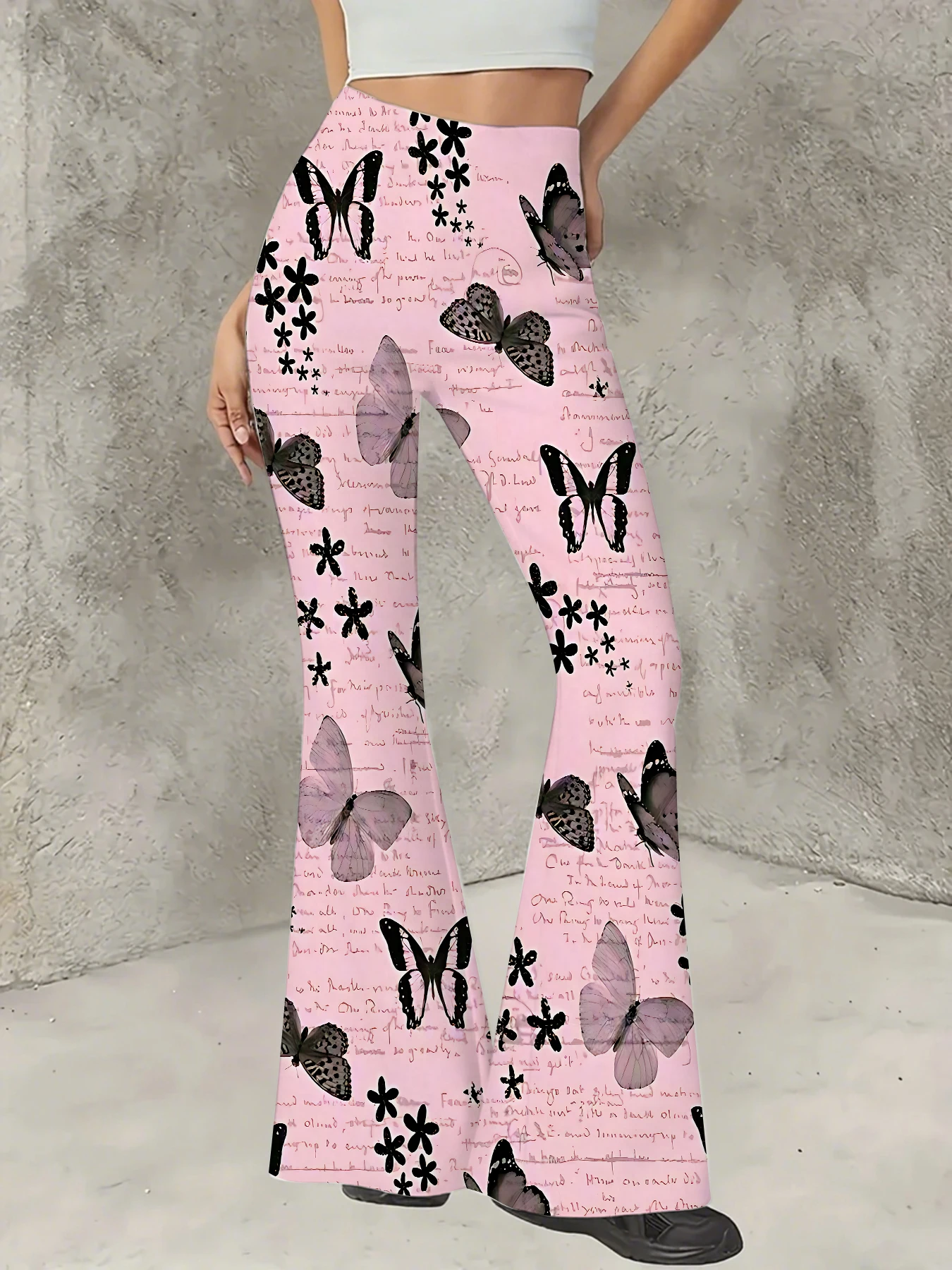 

Women's Boho Printed Flare Pants Vintage Knit High Waist Wide Leg Trousers
