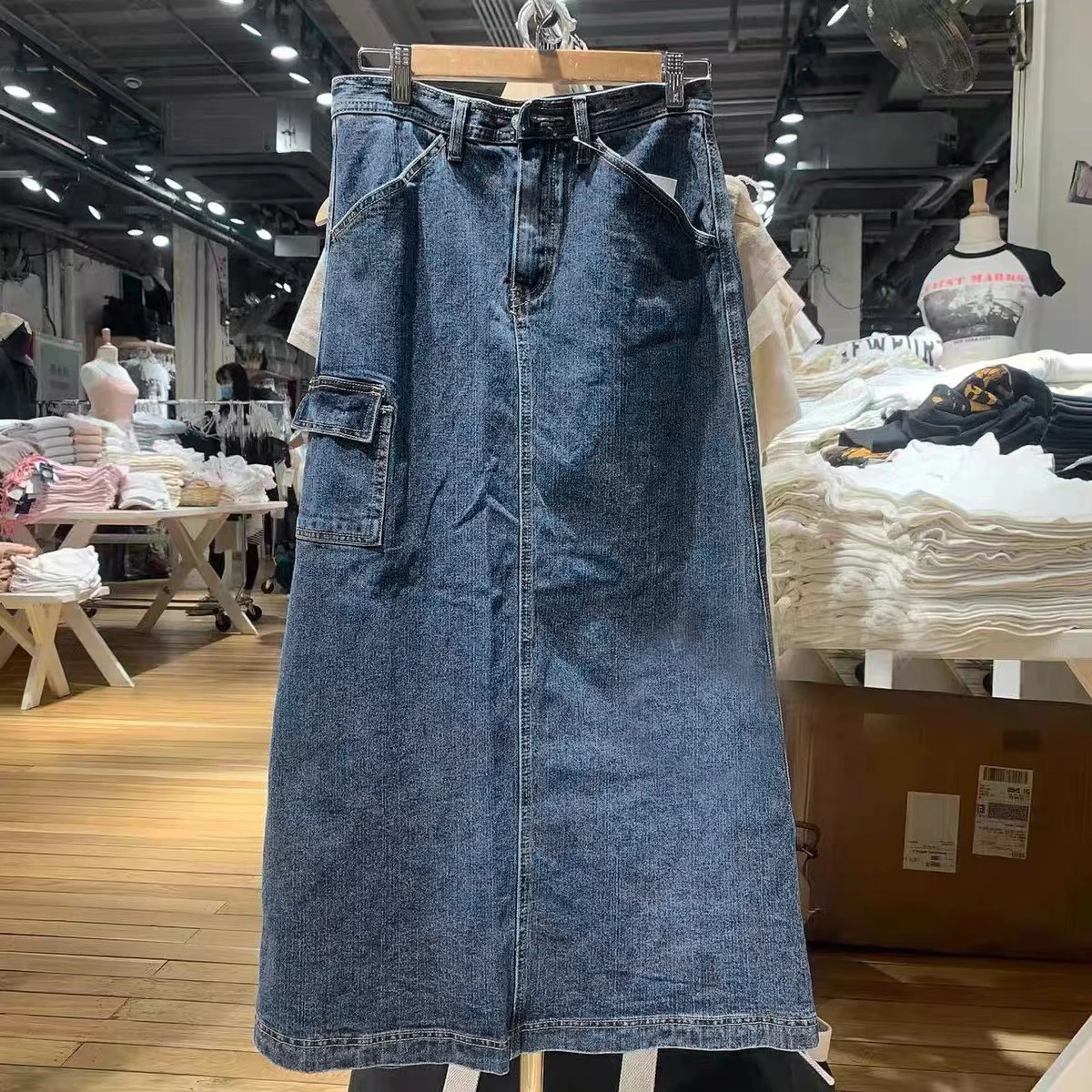 

Pockets Denim Midi Skirt Women Summer Clothes 2024 High Waist Cotton Midi Jean Skirts Girls Youthful Trending Y2K Long Skirt