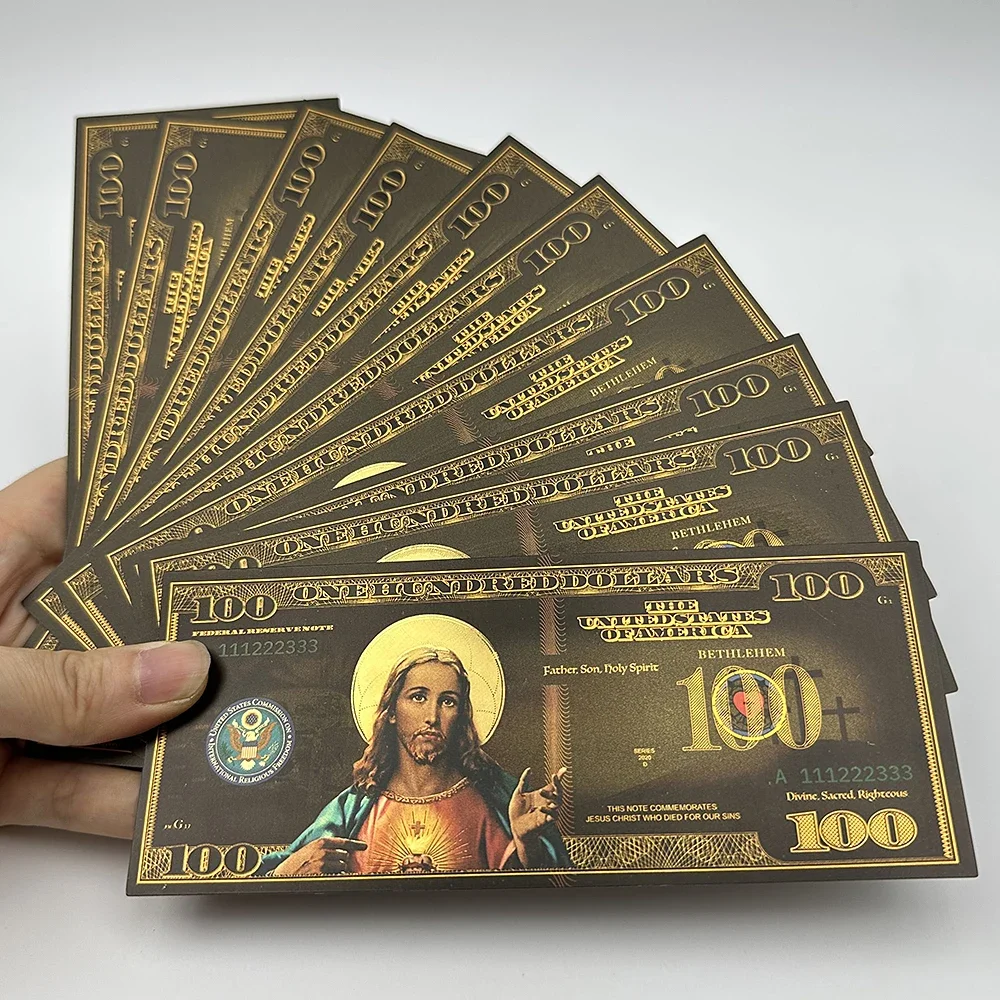 

10PCS Jesus Commemorative Notes 100 Dollars Gold Banknotes Christian Decoration Holy Spirit Be Blessed Money Back Last Supper