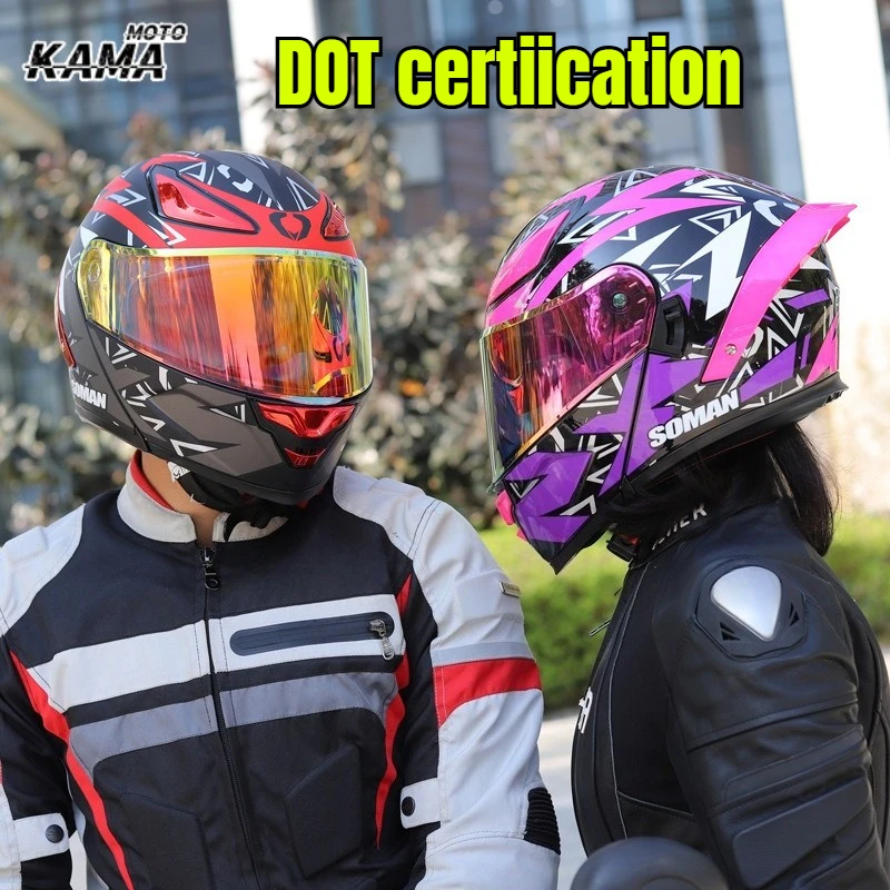 

SOMAN F2 DOT Certification Motorcycle Dual Lens Flip Helmet Professional Motorcycle Off-road Racing Helmet with Large Tail Fin