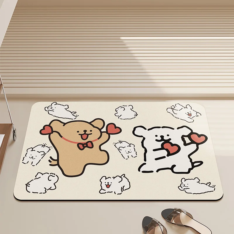 

Коврик для ванной комнаты с мультяшным рисунком в виде сердца и маленькой собачки, впитывающий воду, нескользящий, для входной двери, для домашнего использования