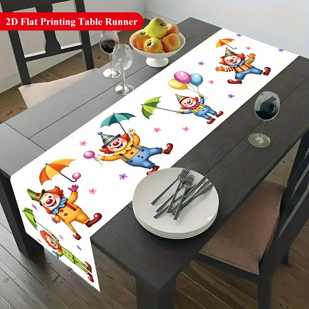 Six Clowns with Umbrellas & Balloons Table Runner - Vibrant Festive Decor for Dining & Coffee Tables, Home Parties & Holidays