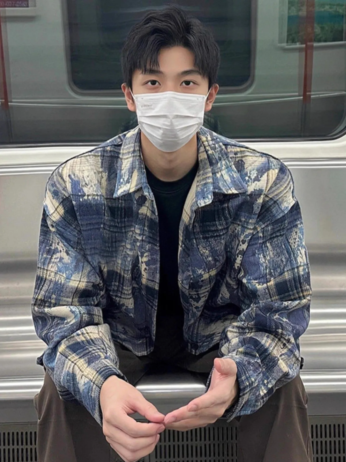 

Мужская рубашка с длинным рукавом в клетку с эффектом тай-дай, осенне-зимняя, винтажный американский дизайн, ретро-стиль, парная модель, свободный крой, полиэстер