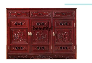 

Camphor Wood Solid Wood Shoe Cabinet Large Capacity Storage Chinese Style Entrance Three-Door Carved Classical Deodorant Cabinet