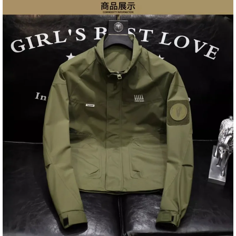 Spring Autumn Men's Army Green New Casual Handsome High-end Clothes Loose Workwear Jacket