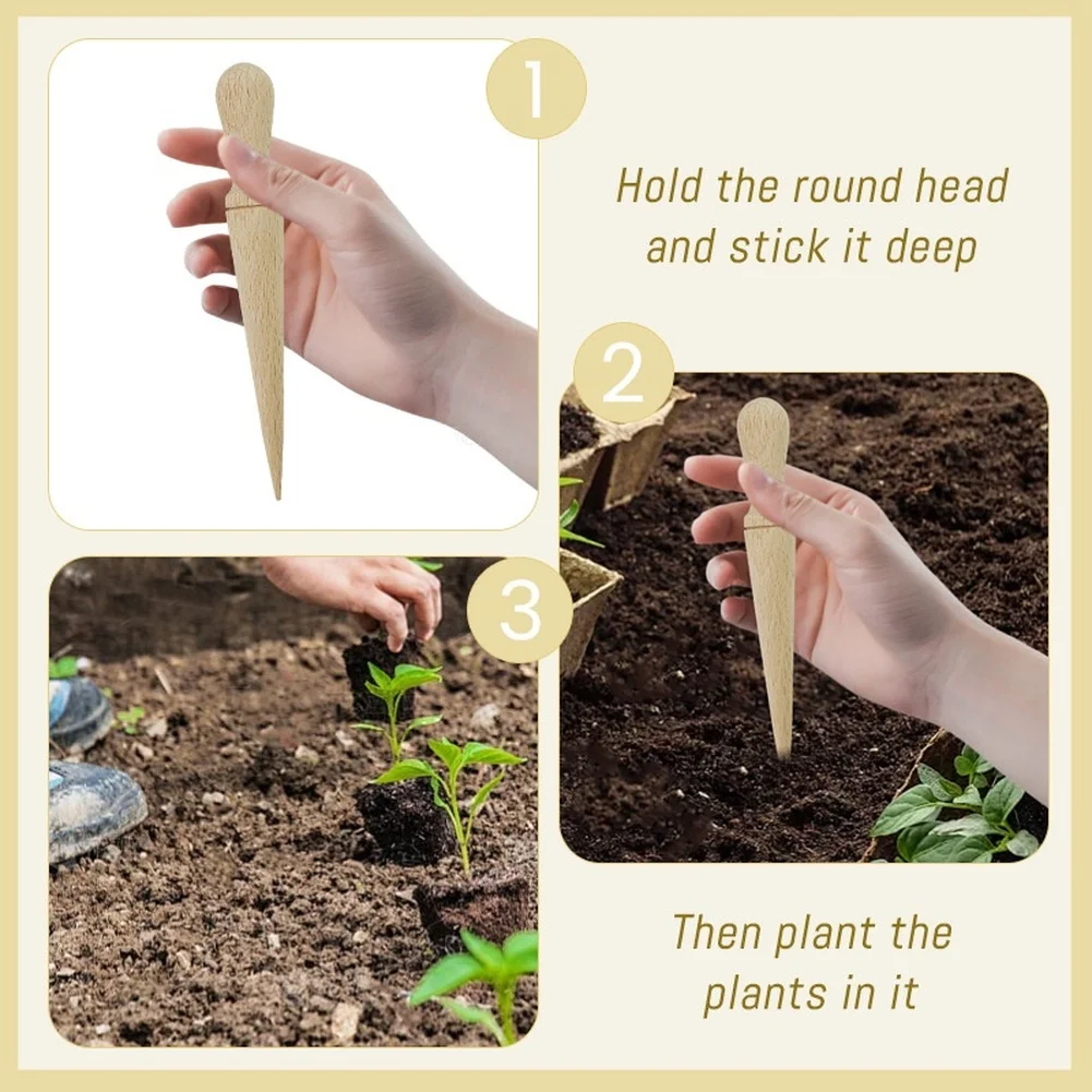 Garden Planting Planting Hole Punch Natural Wood Garden Tool Set Garden Tool Beech Wood T-shaped Handle For Bulbs