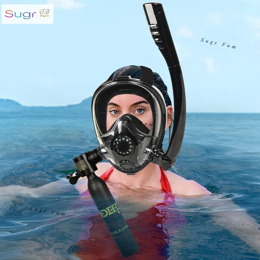 

Небольшой портативный кислородный баллон для дайвинга Deep Sea, полностью закрытая кислородная маска, оснащенный полным набором очков для дыхания.