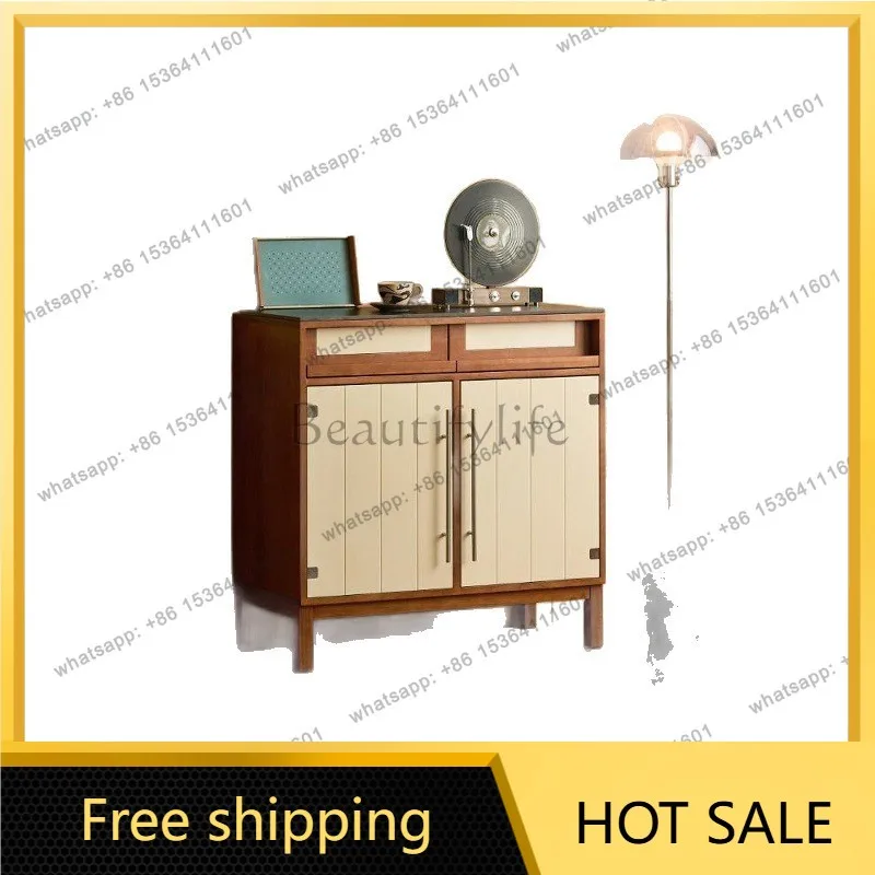 Zj.retro solid wood dining side cabinet combination integrated storage locker against the wall