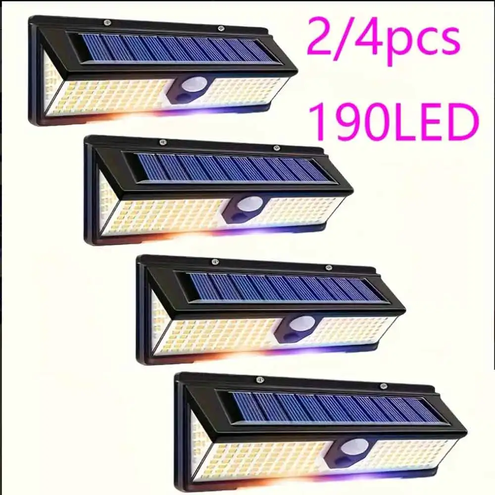 

1/2/4 шт. 190 светодиодов, модернизированный солнечный свет, настенное наружное освещение безопасности, ночник, датчик движения, детектор, 4 режима, задняя дверь сада