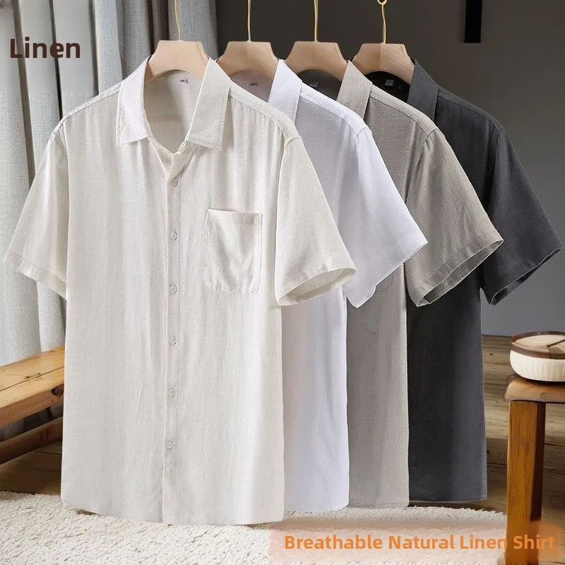 

High-End Linen Short-Sleeve Shirt Men's 2025 New Summer Casual Cotton-Linen Large Size Shirt Men's Thin Outerwear